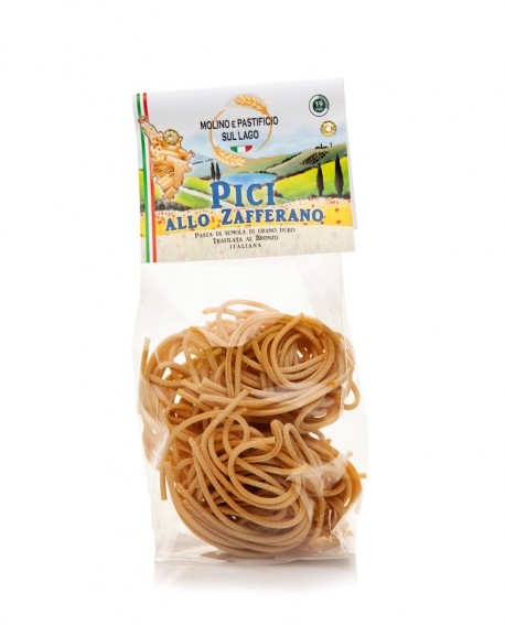 Pici allo Zafferano - pasta di semola di grano dura Toscana - trafilata al bronzo - 250g - Molino e Pastificio sul Lago